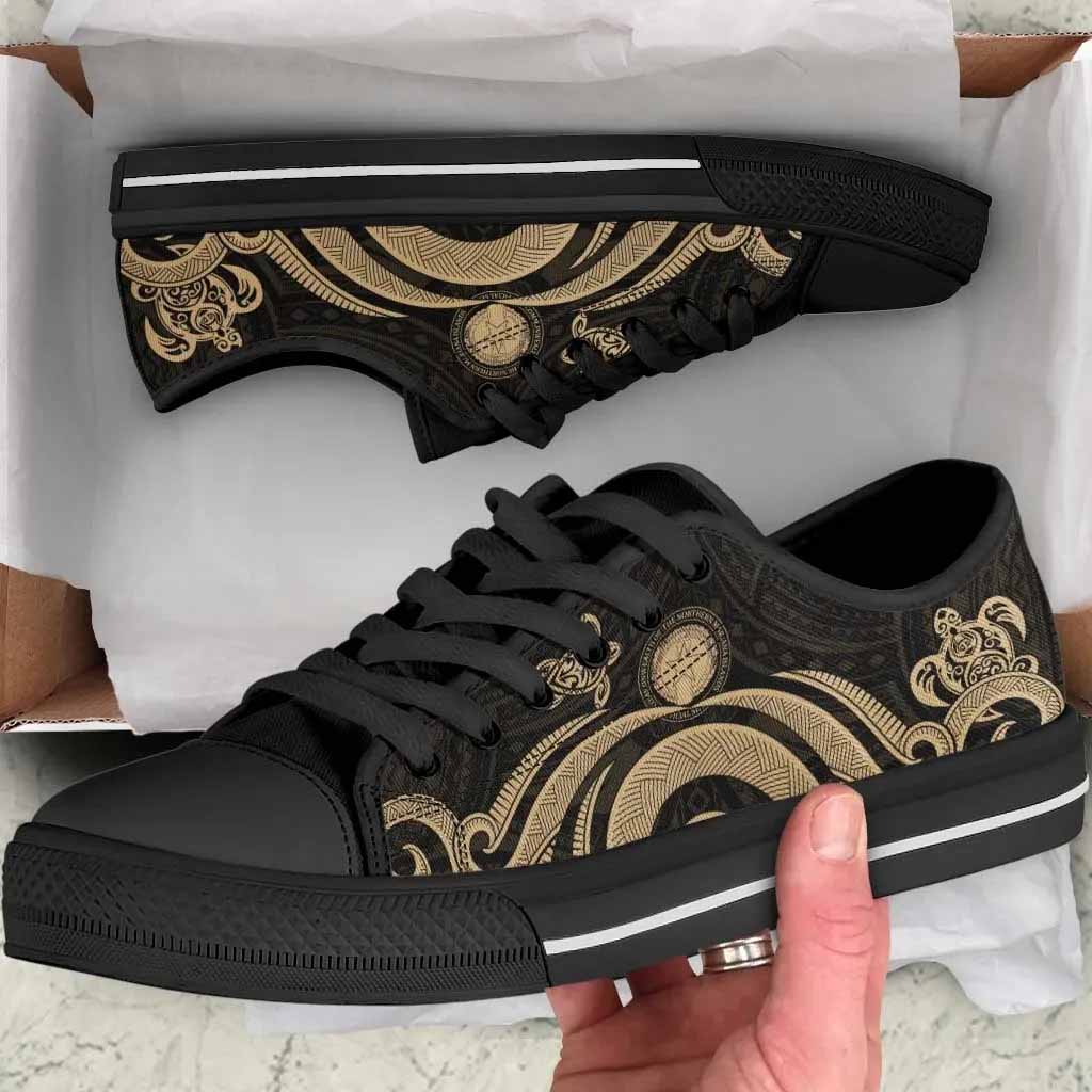 Northern Mariana Islands Low Top Canvas Shoes - Gold Tentacle Turtle