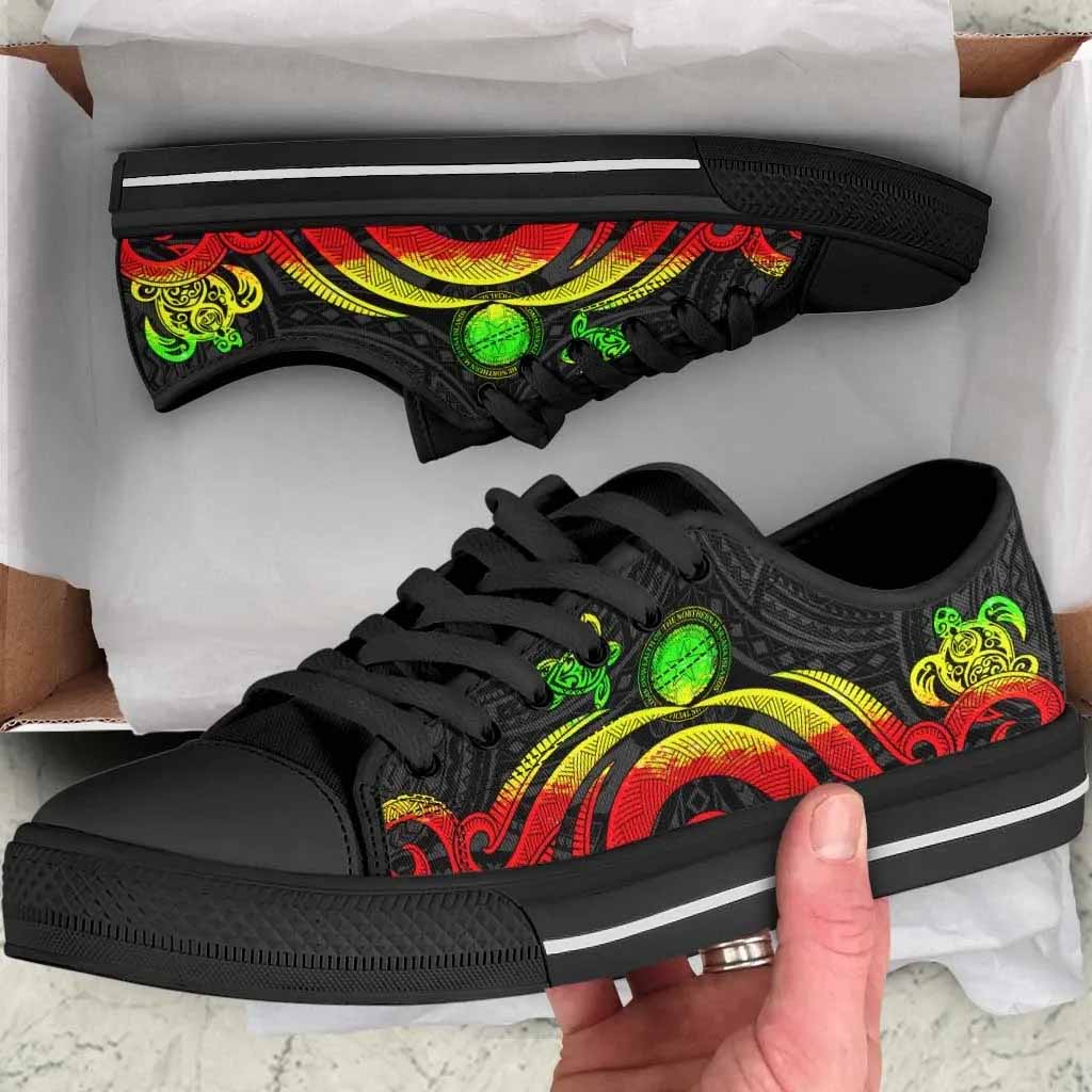Northern Mariana Islands Low Top Canvas Shoes - Reggae Tentacle Turtle