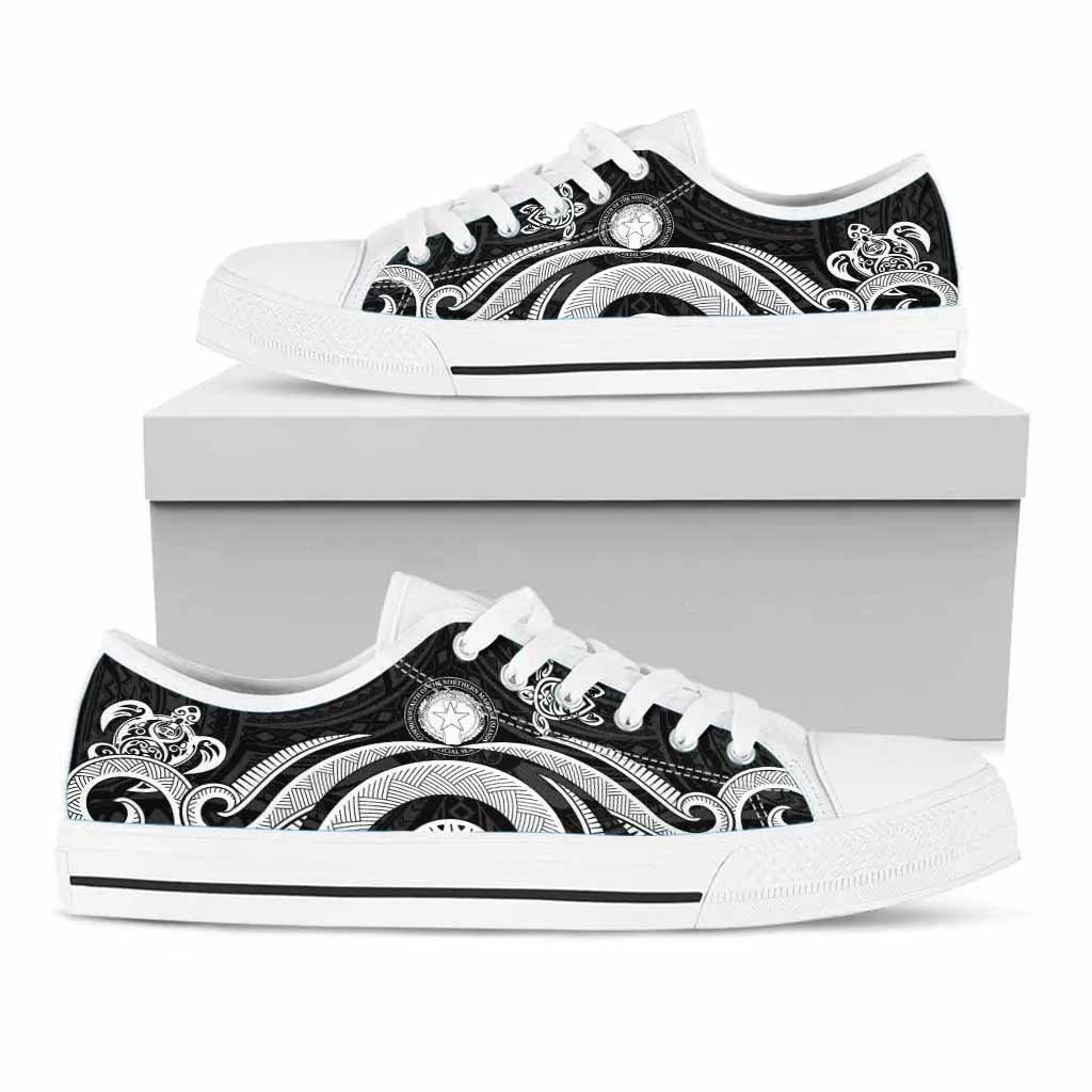 Northern Mariana Islands Low Top Canvas Shoes - White Tentacle Turtle
