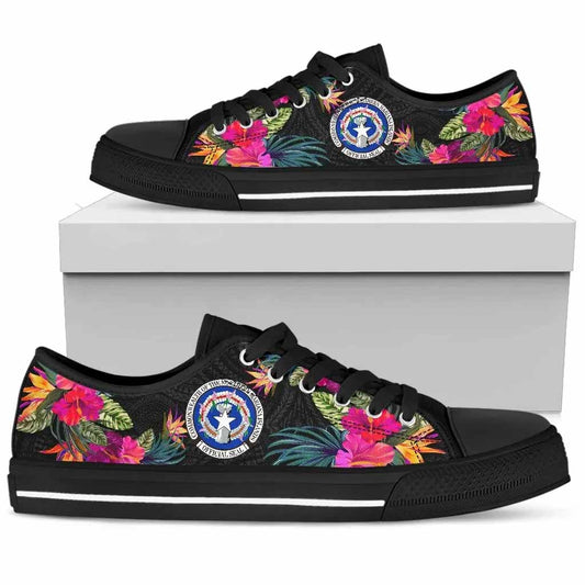 Northern Mariana Islands Low Top Shoes - Hibiscus Polynesian Pattern
