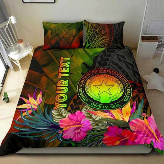 Northern Mariana Islands Personalised Bedding Set - Hibiscus And Banana Leaves
