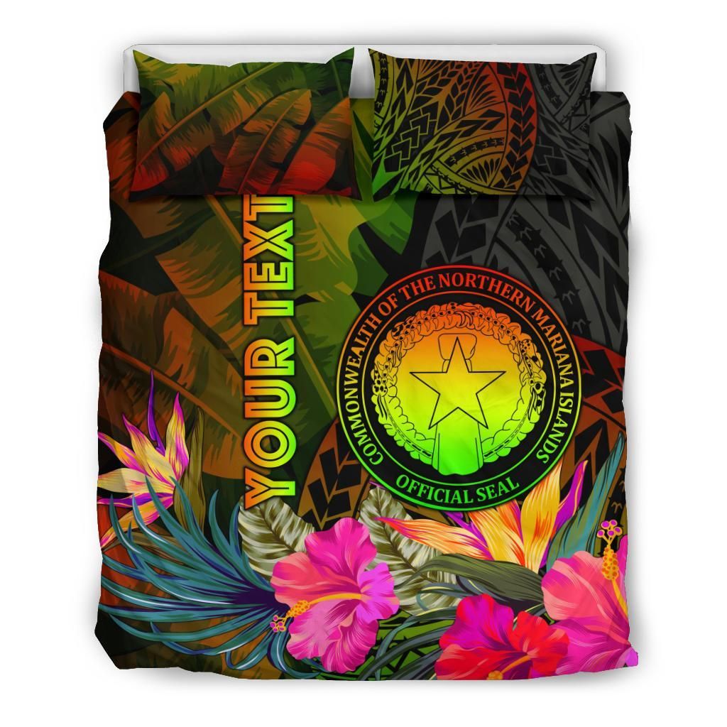 Northern Mariana Islands Personalised Bedding Set - Hibiscus And Banana Leaves