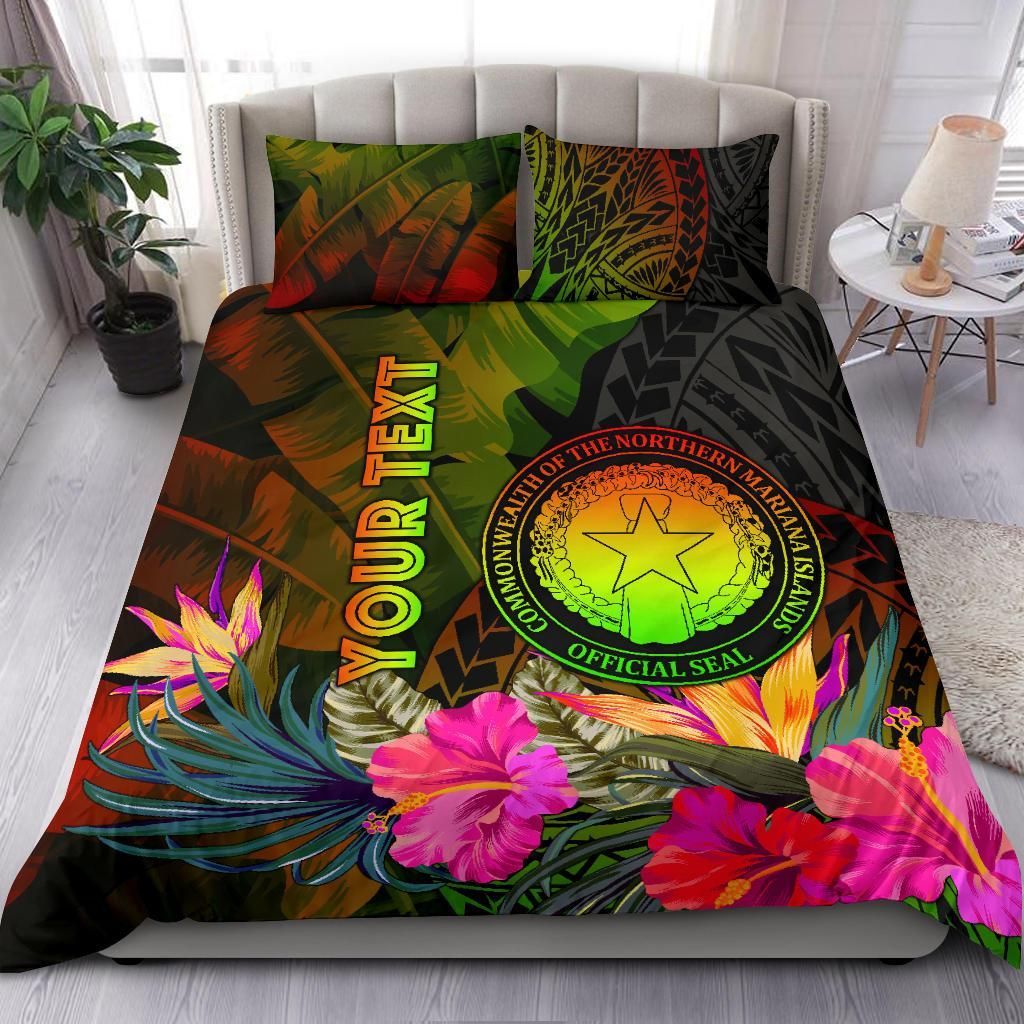Northern Mariana Islands Personalised Bedding Set - Hibiscus And Banana Leaves