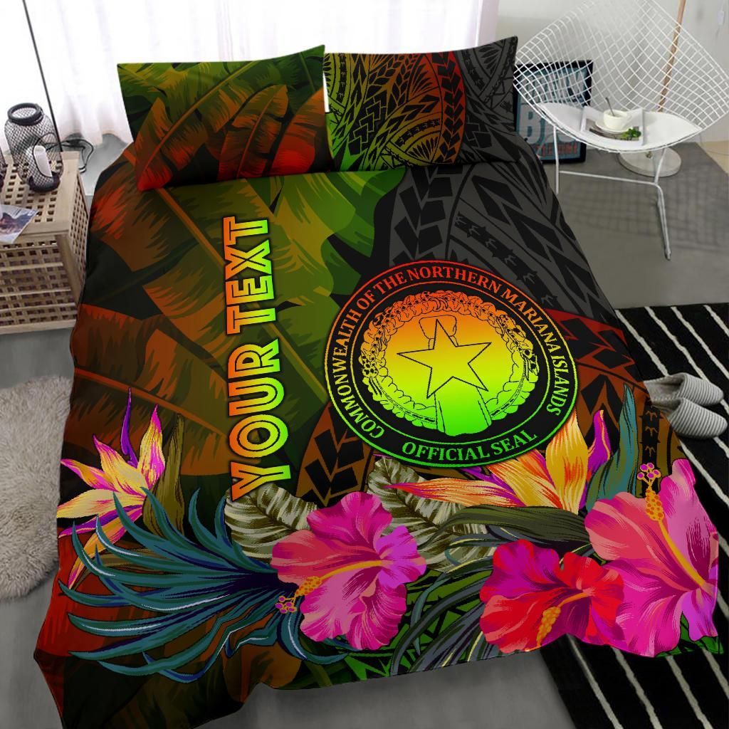 Northern Mariana Islands Personalised Bedding Set - Hibiscus And Banana Leaves