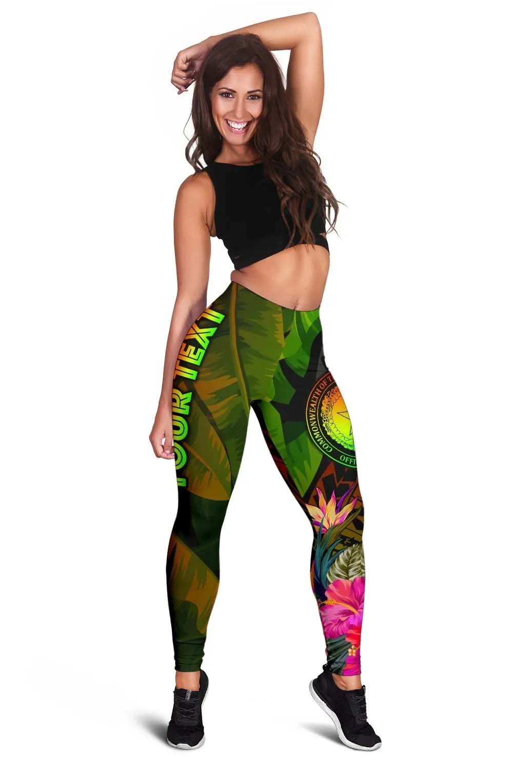 Northern Mariana Islands Personalised Legging- Hibiscus and Banana Leaves