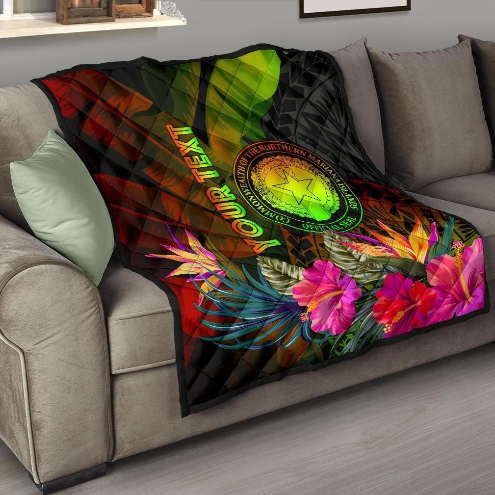 Northern Mariana Islands Personalised Premium Quilt - Hibiscus and Banana Leaves