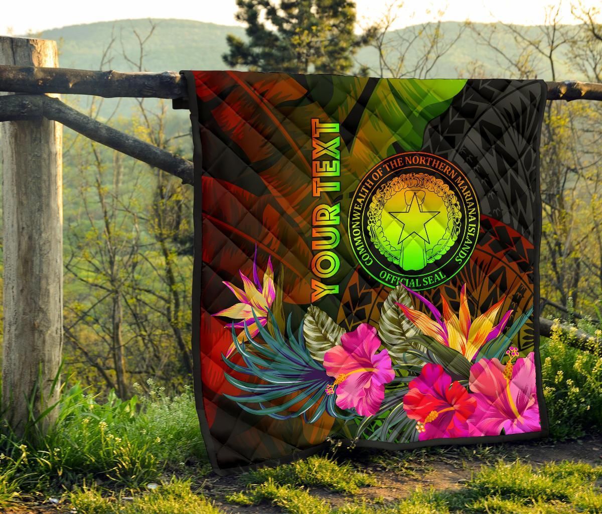Northern Mariana Islands Personalised Premium Quilt - Hibiscus and Banana Leaves