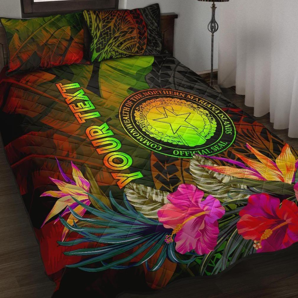 Northern Mariana Islands Personalised Quilt Bed Set - Hibiscus and Banana Leaves