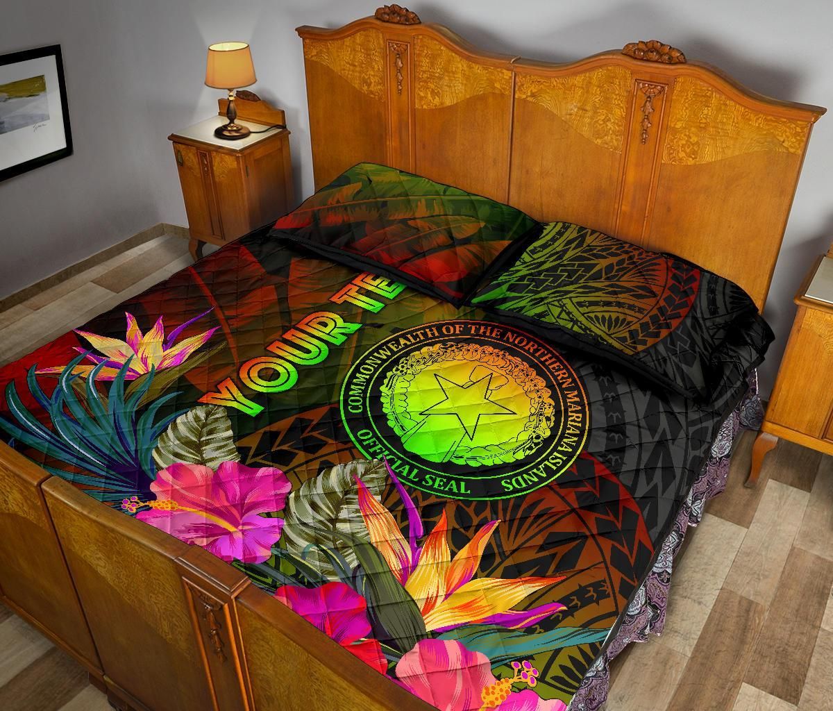 Northern Mariana Islands Personalised Quilt Bed Set - Hibiscus and Banana Leaves