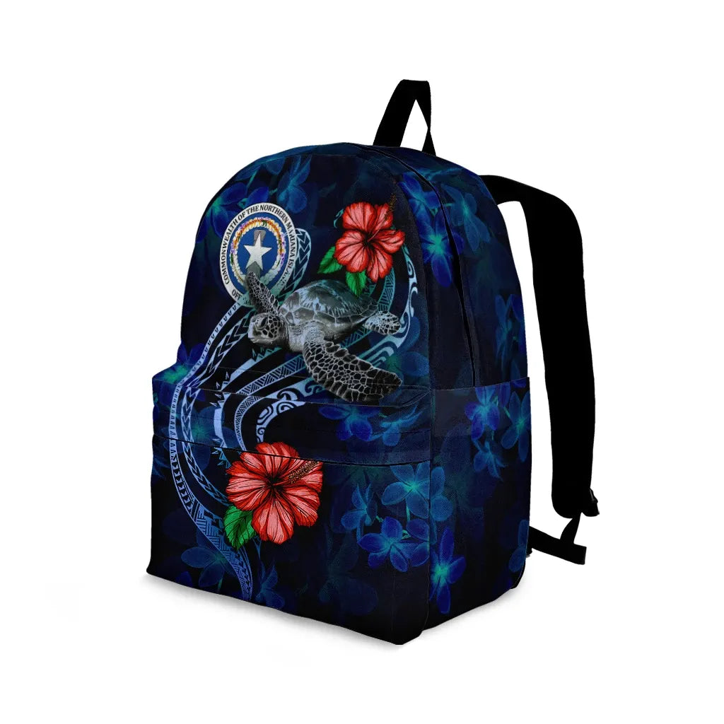 Northern Mariana Islands Polynesian Backpack - Blue Turtle Hibiscus