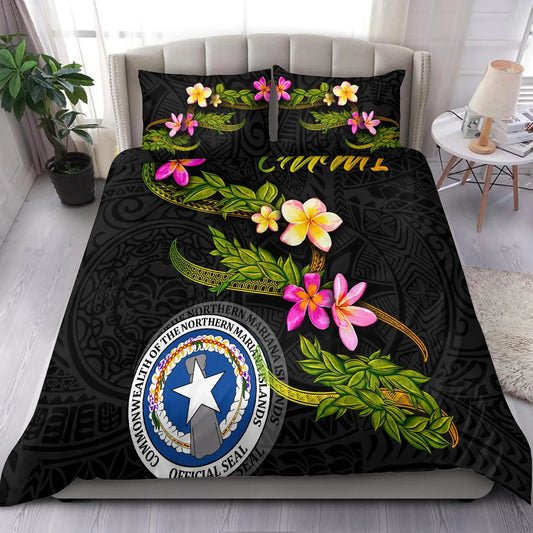 Northern Mariana Islands Polynesian Bedding Set - Plumeria Tribal