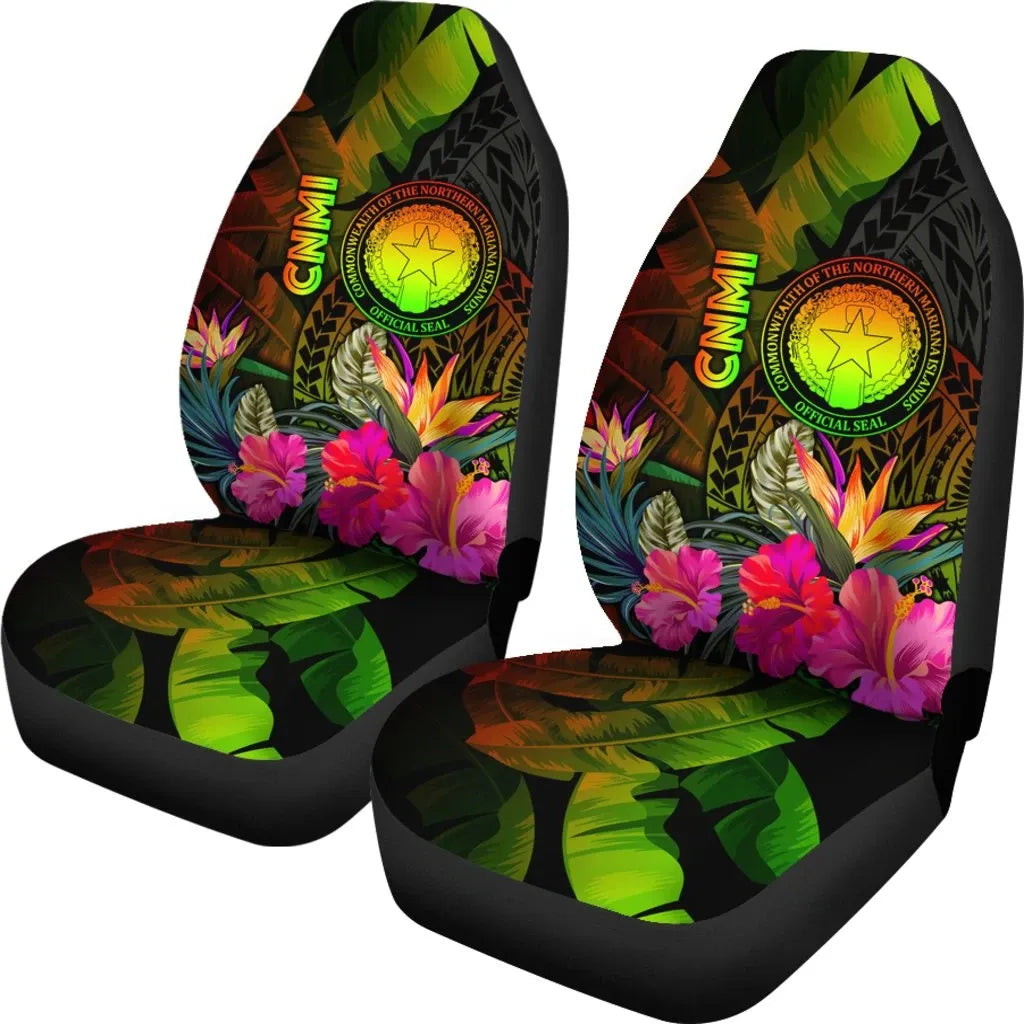 Northern Mariana Islands Polynesian Car Seat Covers- Hibiscus and Banana Leaves