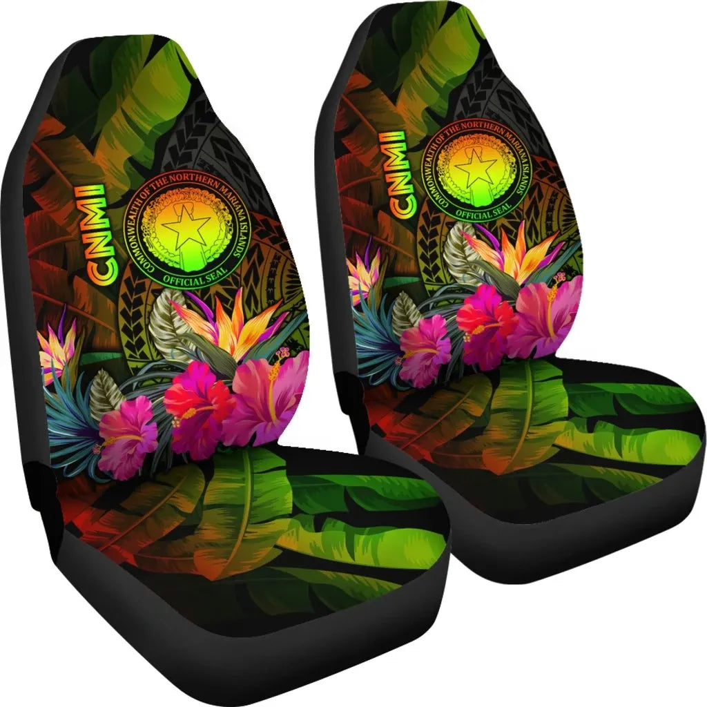 Northern Mariana Islands Polynesian Car Seat Covers- Hibiscus and Banana Leaves