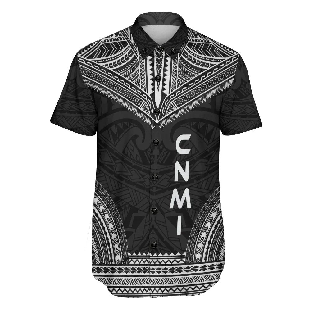 Northern Mariana Islands Polynesian Chief Short Sleeve Shirt - Black Version