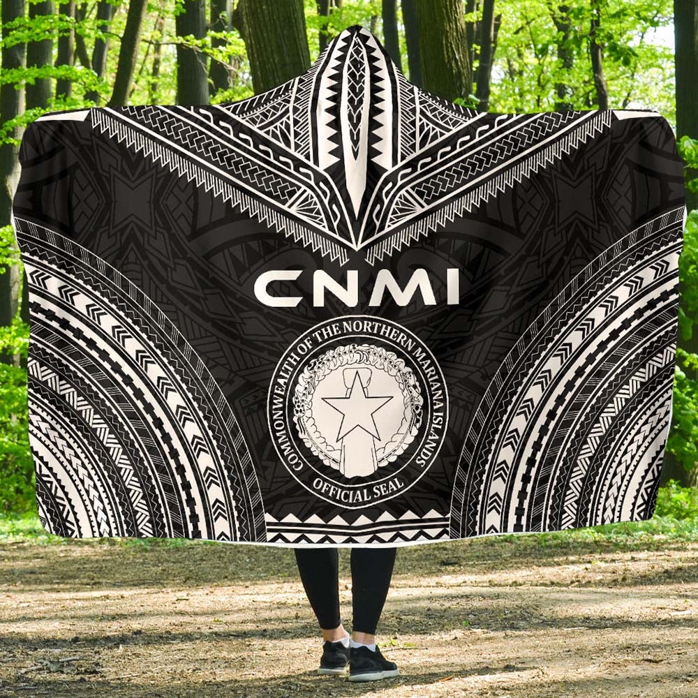 Northern Mariana Islands Polynesian Chief Hooded Blanket - Black Version