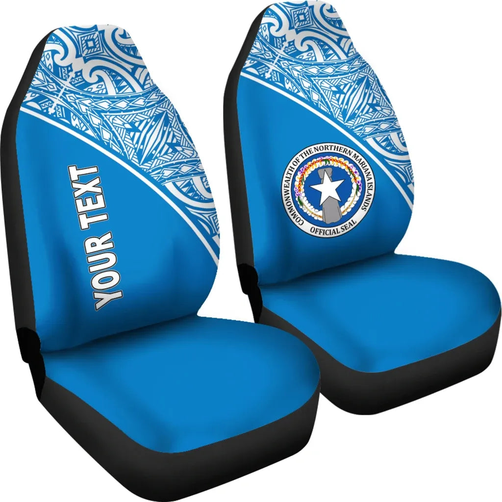 Northern Mariana Islands Custom Personalised Car Seat Covers - CNMI Seal Polynesian Blue Curve