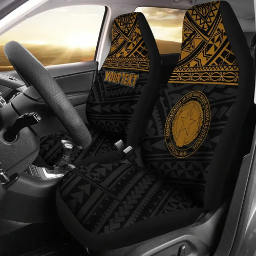Northern Mariana Islands Custom Personalised Car Seat Covers - CNMI Seal Polynesian Gold Horizontal