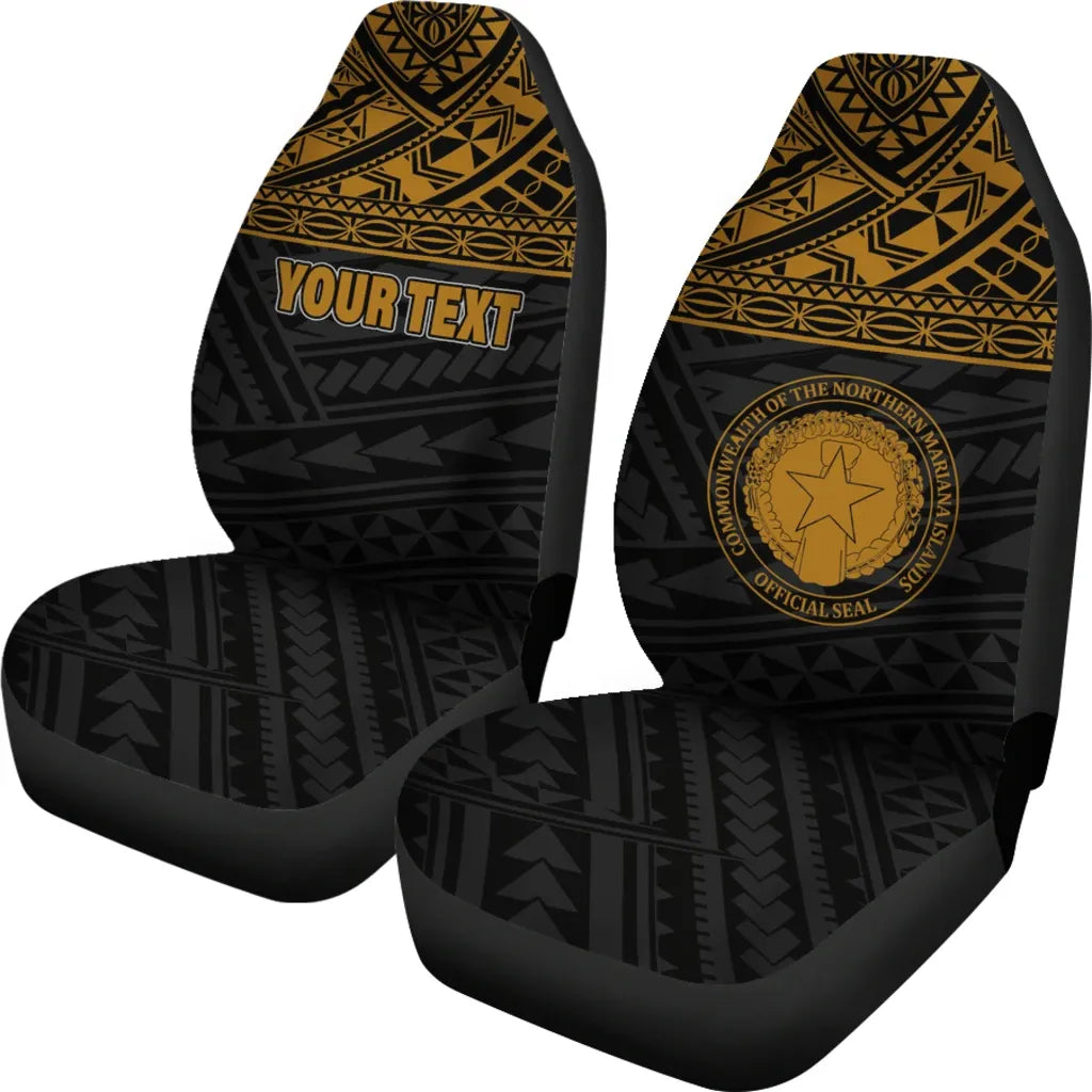 Northern Mariana Islands Custom Personalised Car Seat Covers - CNMI Seal Polynesian Gold Horizontal