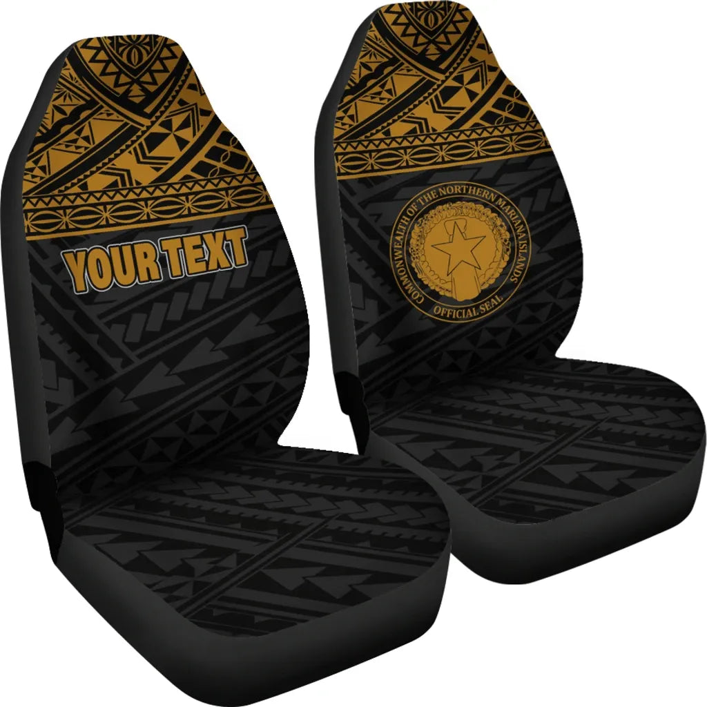 Northern Mariana Islands Custom Personalised Car Seat Covers - CNMI Seal Polynesian Gold Horizontal