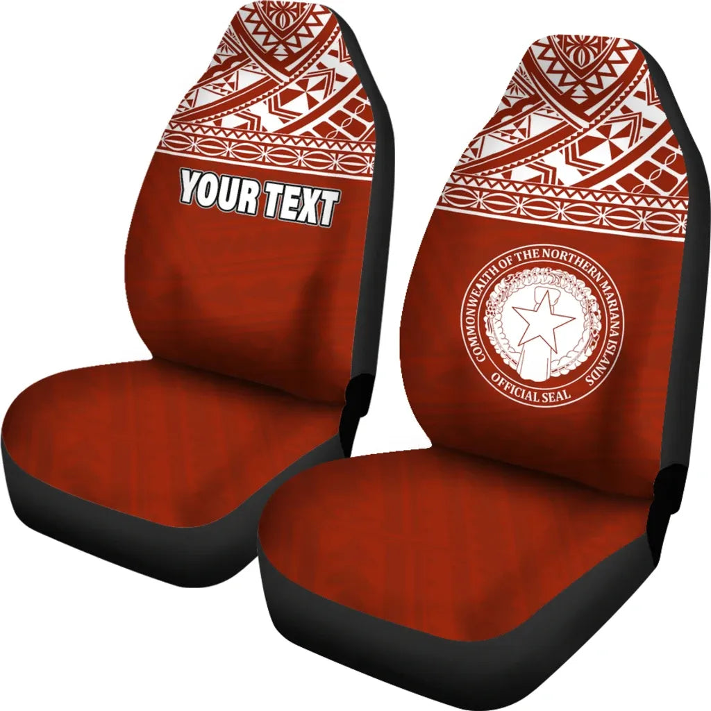 Northern Mariana Islands Custom Personalised Car Seat Covers - CNMI Seal Polynesian Red Horizontal