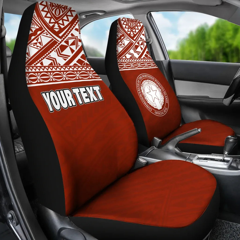 Northern Mariana Islands Custom Personalised Car Seat Covers - CNMI Seal Polynesian Red Horizontal