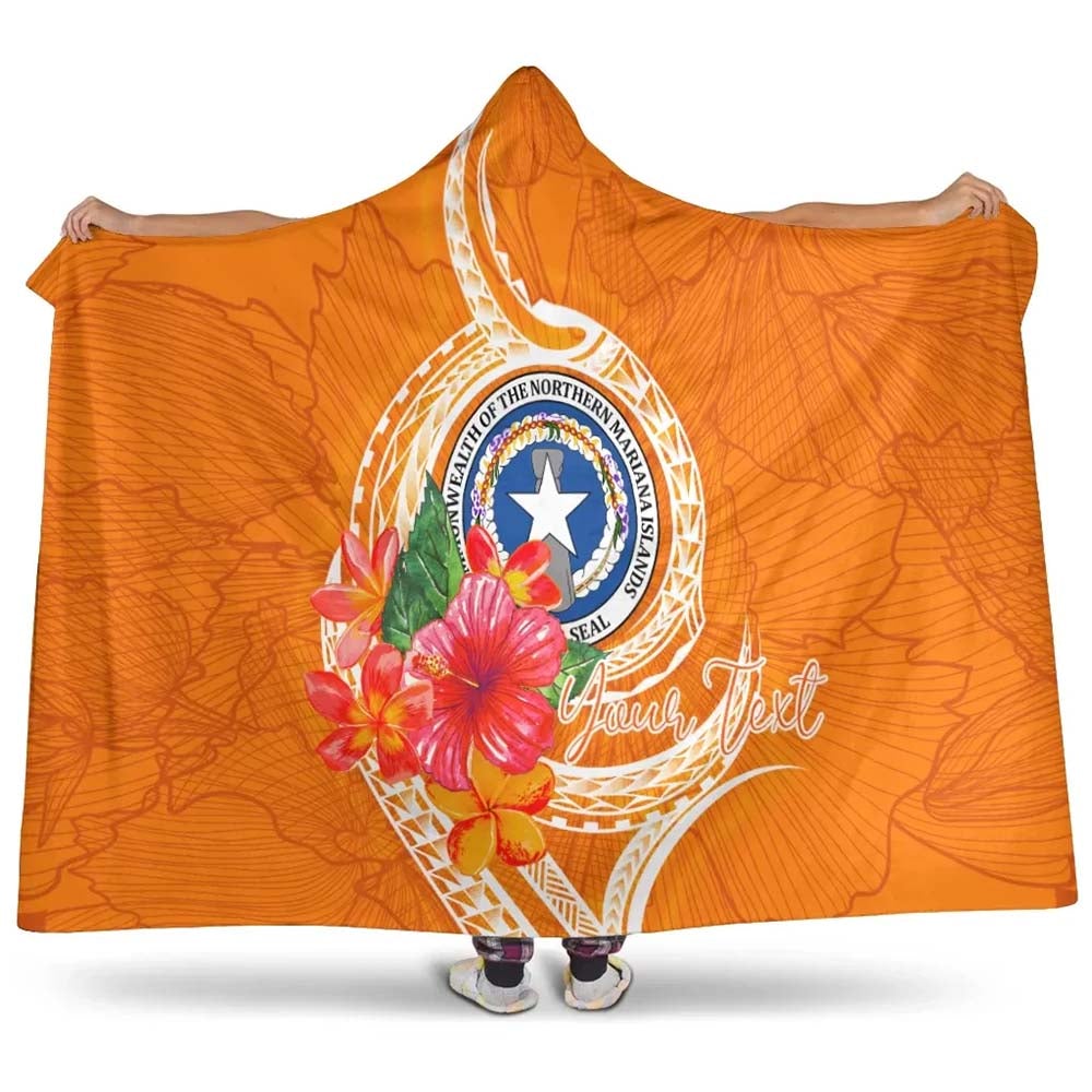 Northern Mariana Islands Polynesian Custom Personalised Hooded Blanket - Orange Floral With Seal