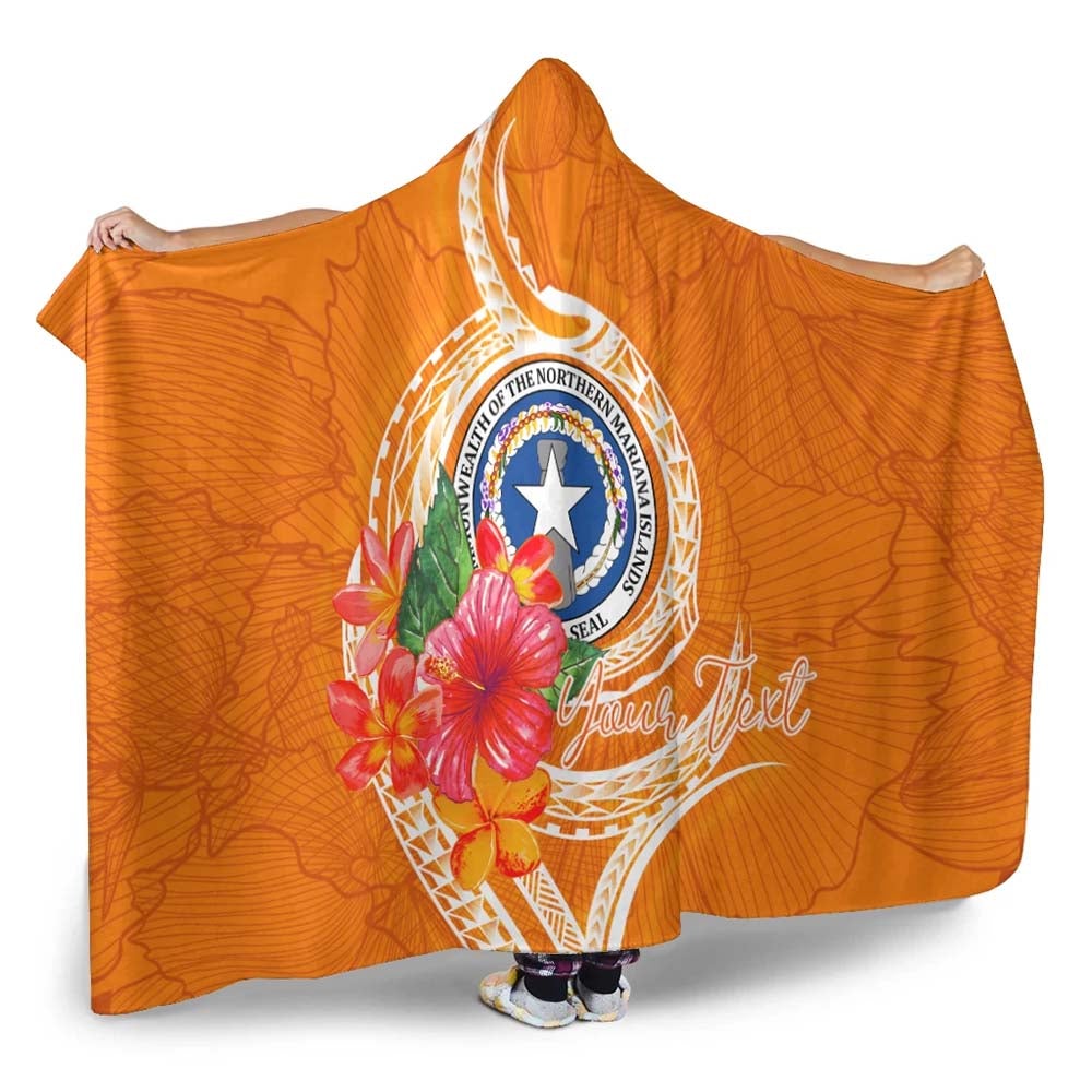 Northern Mariana Islands Polynesian Custom Personalised Hooded Blanket - Orange Floral With Seal