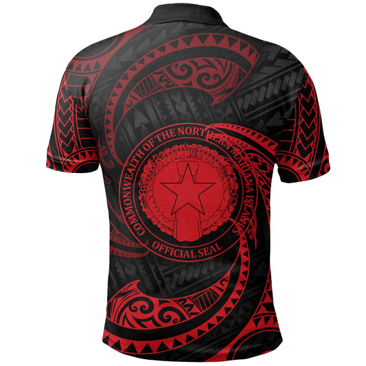 Northern Mariana Islands Polynesian Custom Personalised Polo Shirt - Red Tribal Wave