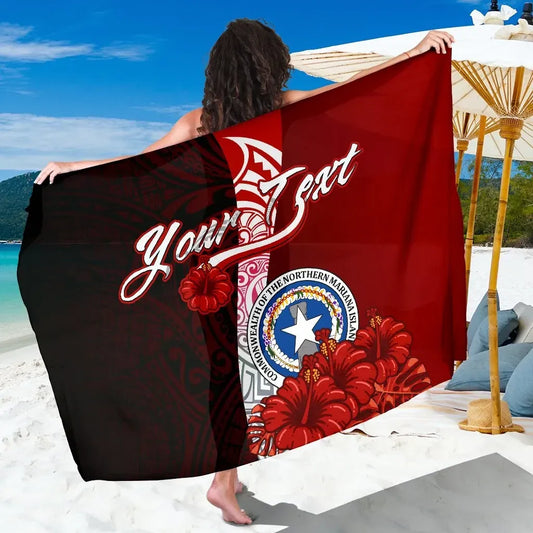 Northern Mariana Islands Polynesian Custom Personalised Sarong - Coat Of Arm With Hibiscus
