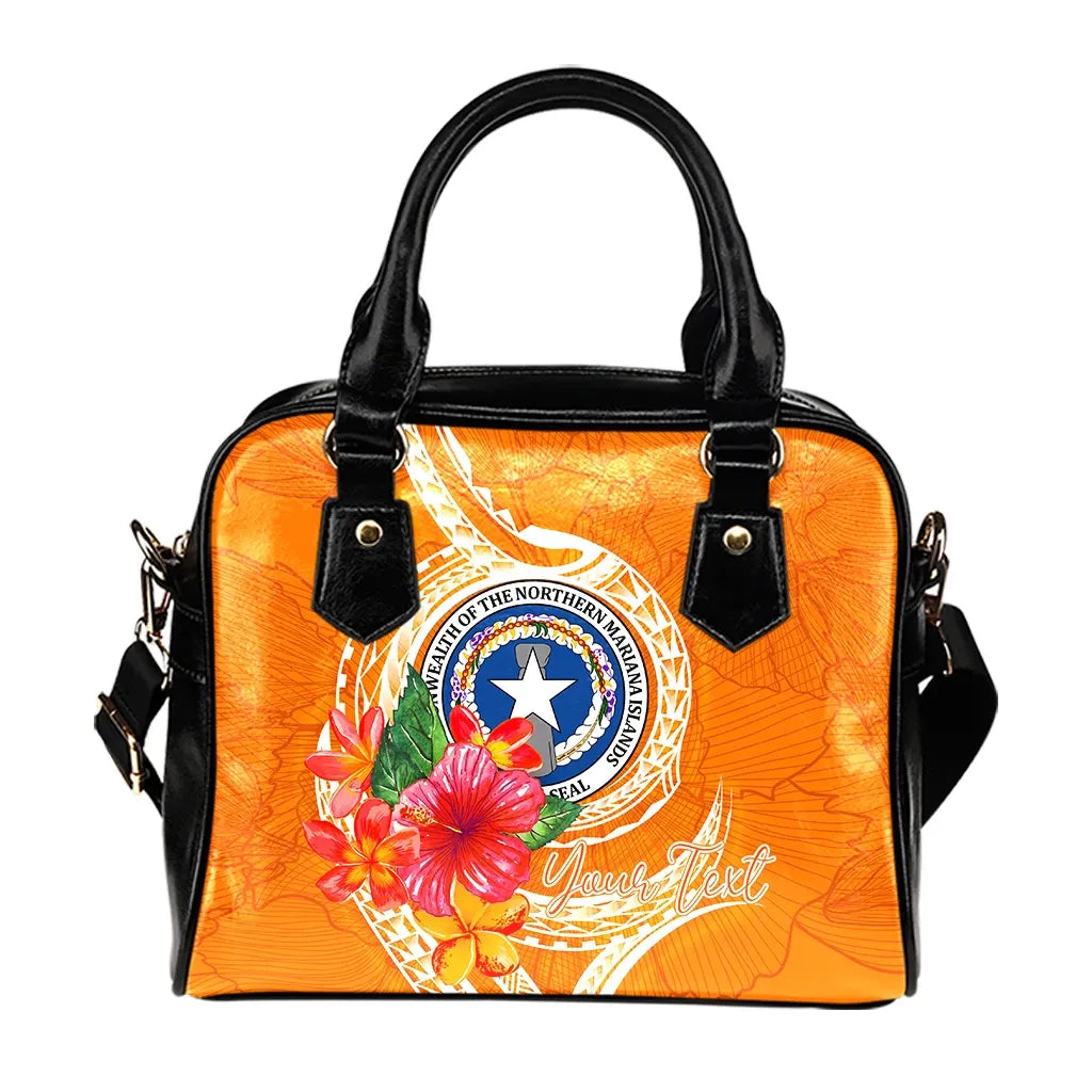 Northern Mariana Islands Polynesian Custom Personalised Shoulder Handbag - Orange Floral With Seal