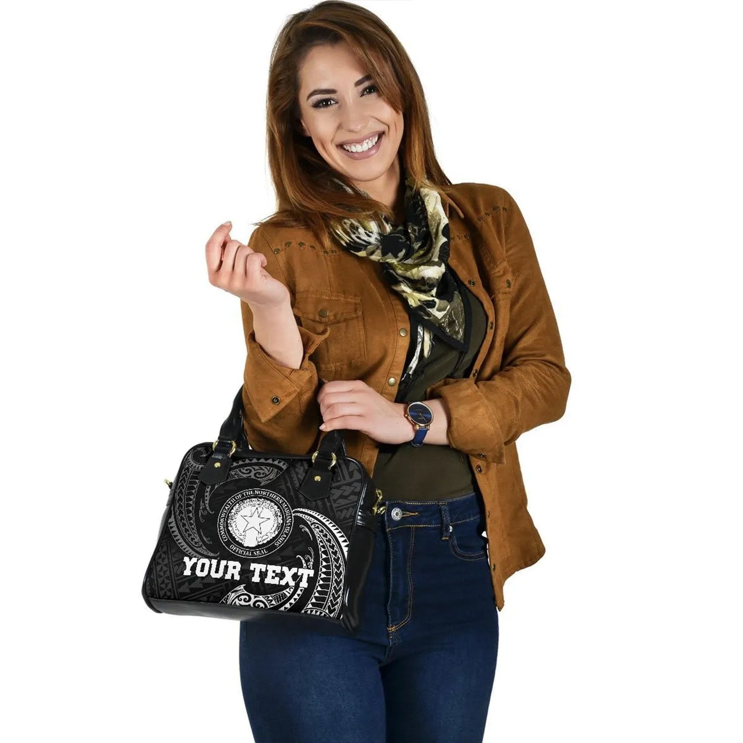 Northern Mariana Islands Polynesian Custom Personalised Shoulder Handbag - White Tribal Wave