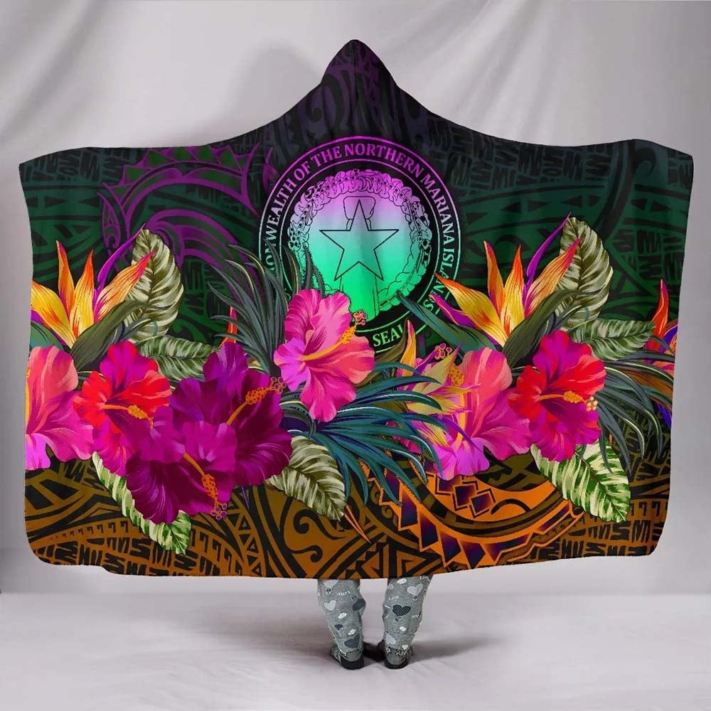 Northern Mariana Islands Polynesian Hooded Blanket - Summer Hibiscus