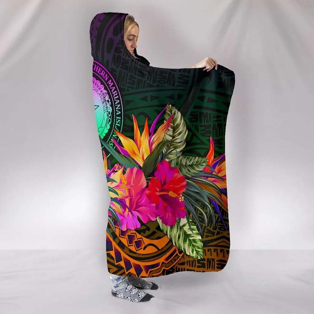 Northern Mariana Islands Polynesian Hooded Blanket - Summer Hibiscus
