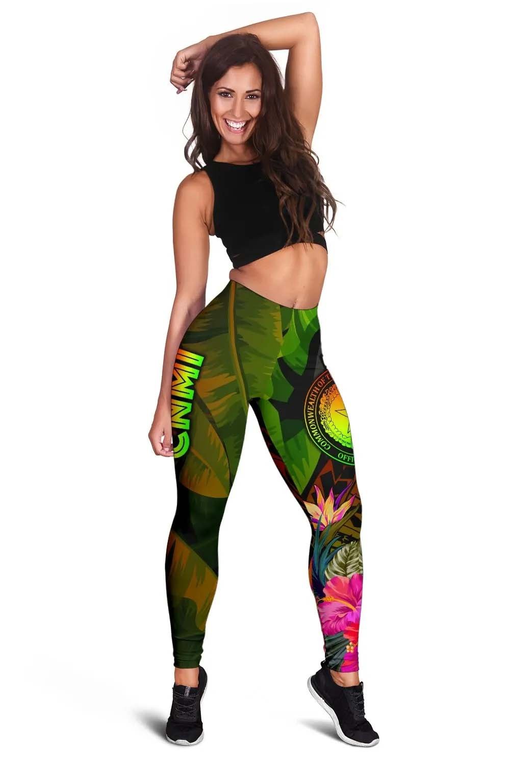 Northern Mariana Islands Polynesian Legging- Hibiscus and Banana Leaves
