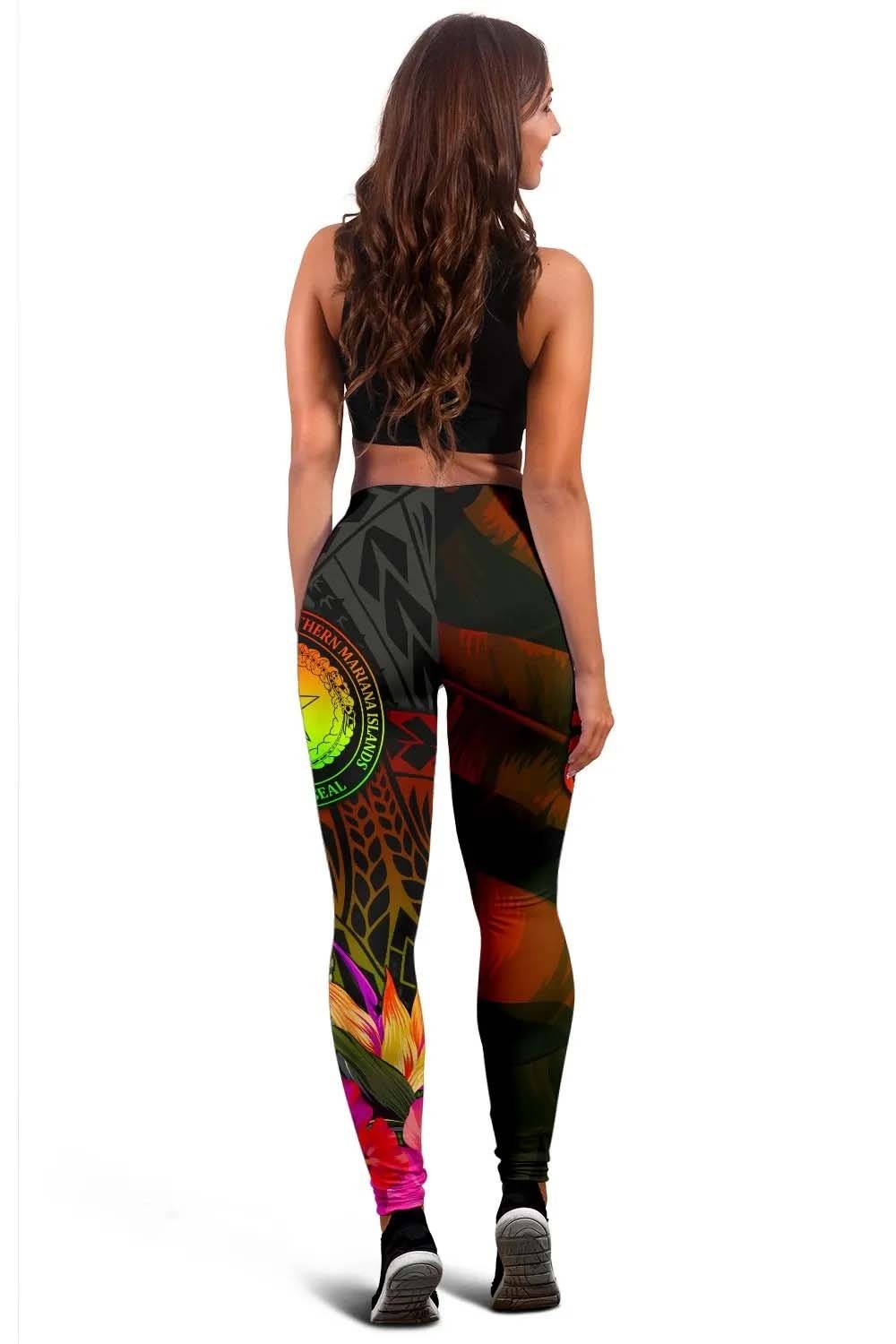 Northern Mariana Islands Polynesian Legging- Hibiscus and Banana Leaves