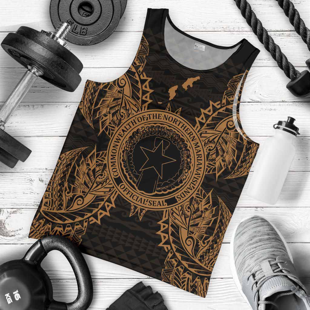 Northern Mariana Islands Polynesian Men Tank Top Map Gold