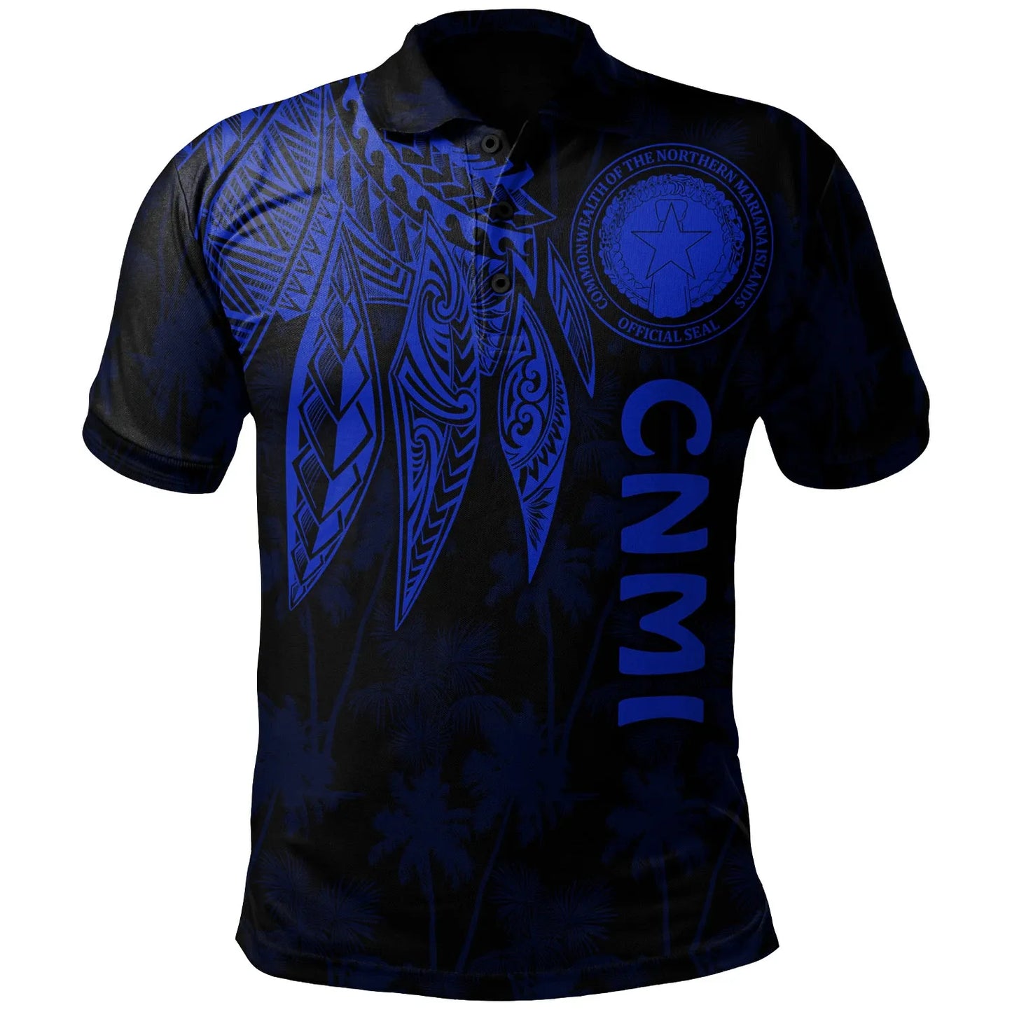Northern Mariana Islands Polynesian Polo Shirt - Polynesian Wings Blue