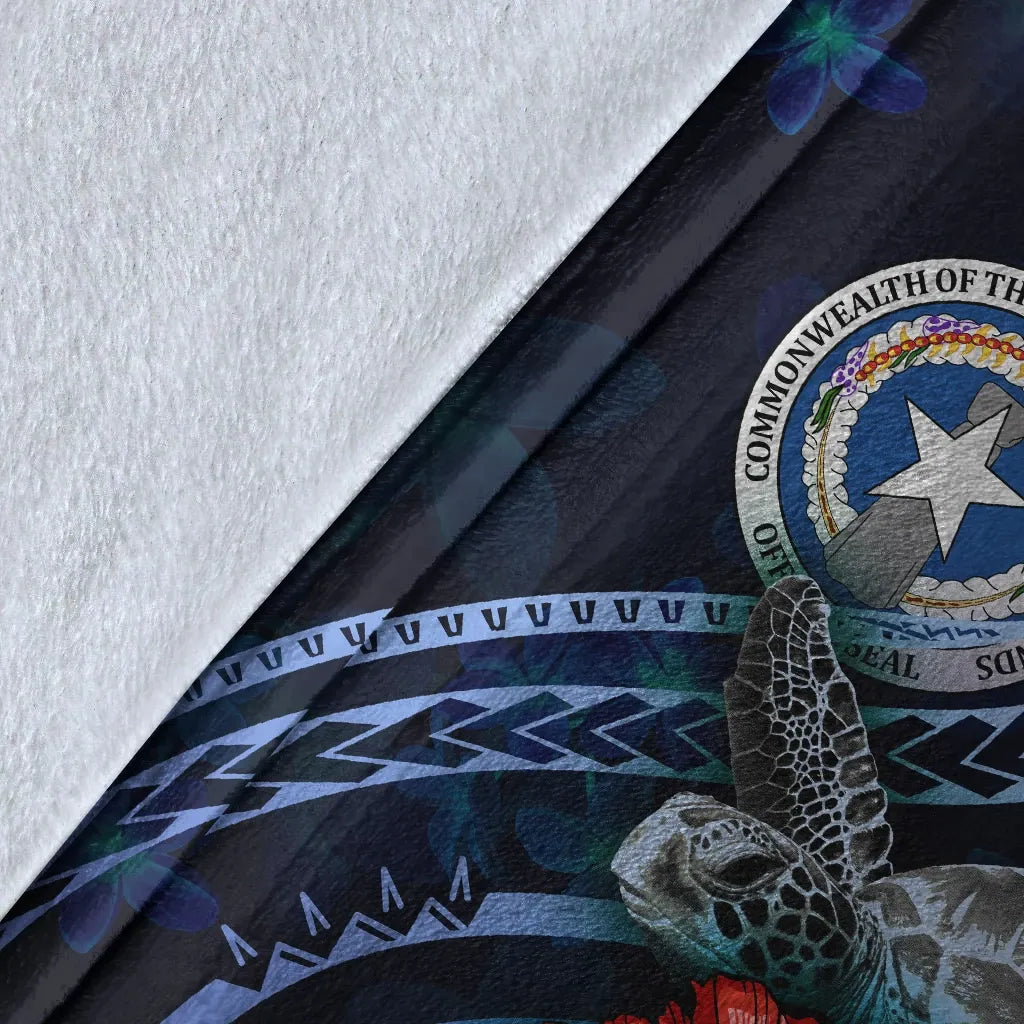 Northern Mariana Islands Polynesian Premium Blanket - Blue Turtle Hibiscus