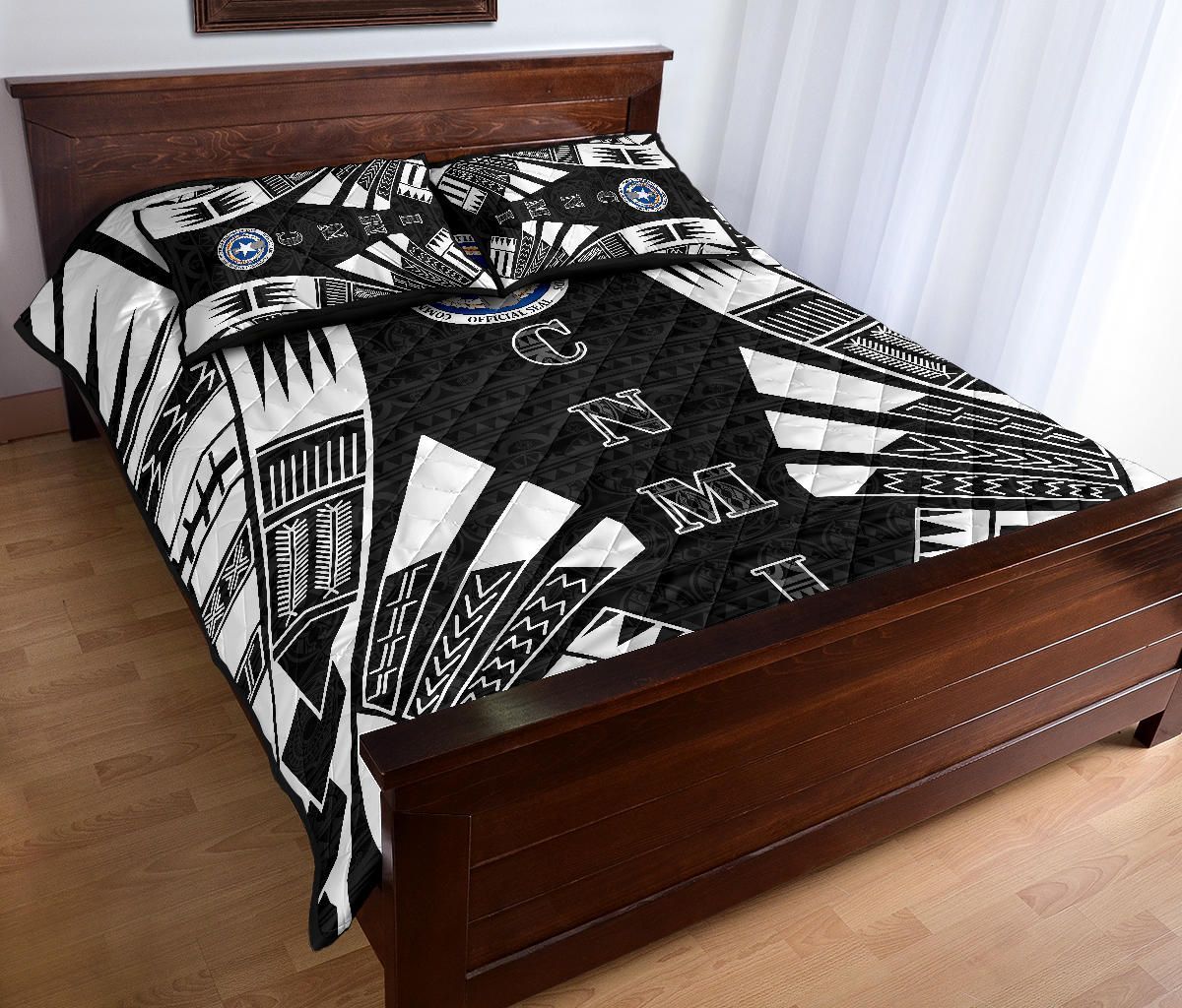 Northern Mariana Islands Quilt Bed Set - Northern Mariana Islands Seal & Polynesian White Tattoo Style