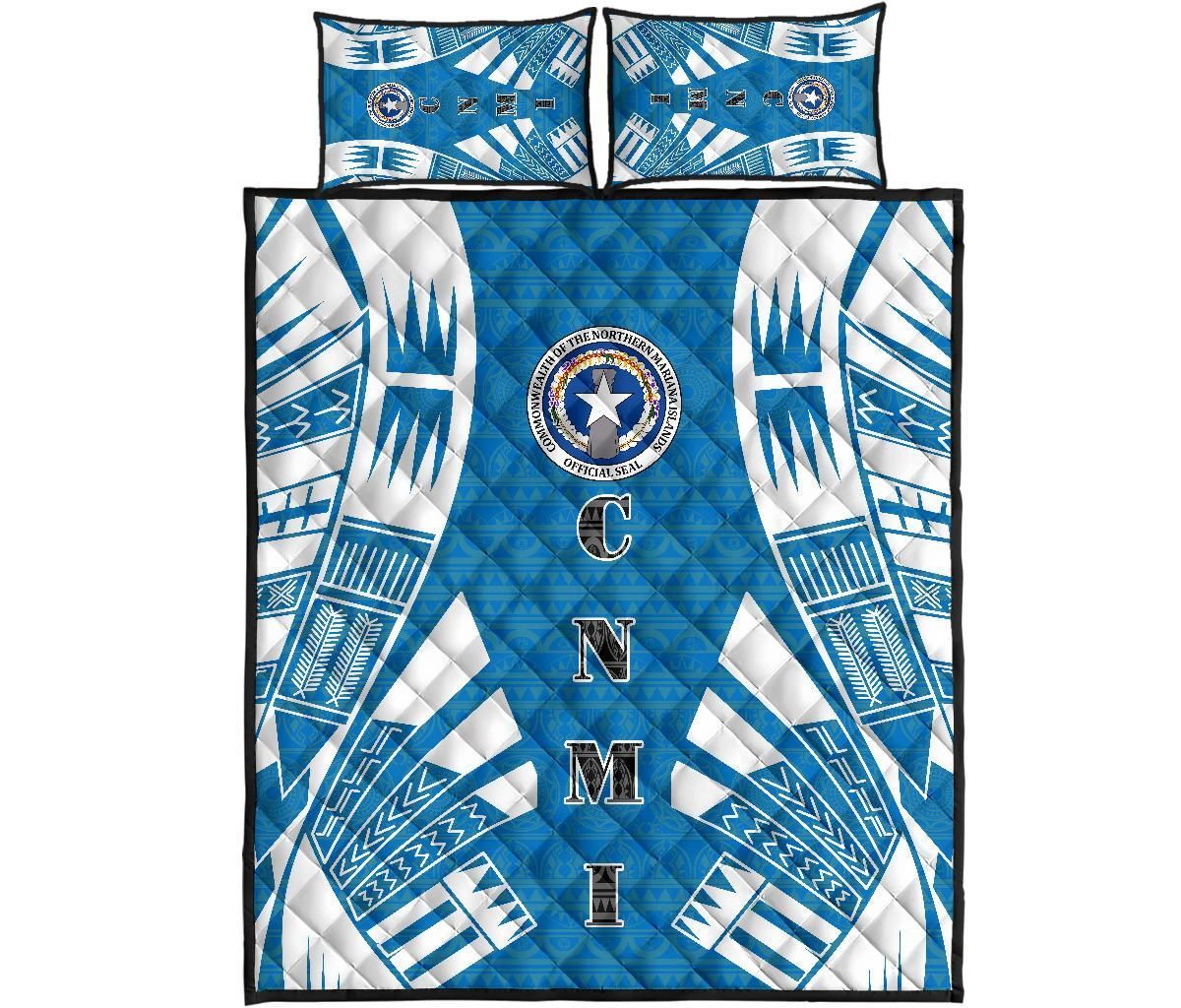Northern Mariana Islands Quilt Bed Set - Northern Mariana Islands Seal & Polynesian White Tattoo Style