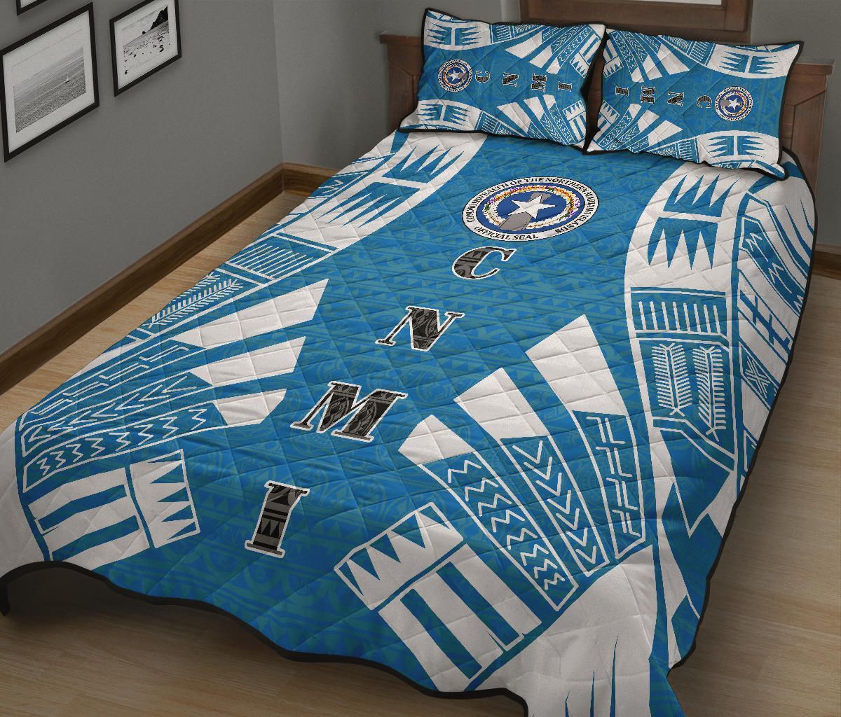 Northern Mariana Islands Quilt Bed Set - Northern Mariana Islands Seal & Polynesian White Tattoo Style