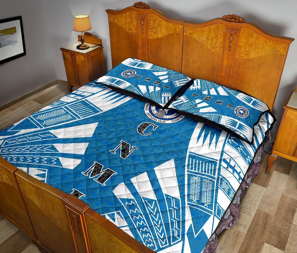 Northern Mariana Islands Quilt Bed Set - Northern Mariana Islands Seal & Polynesian White Tattoo Style