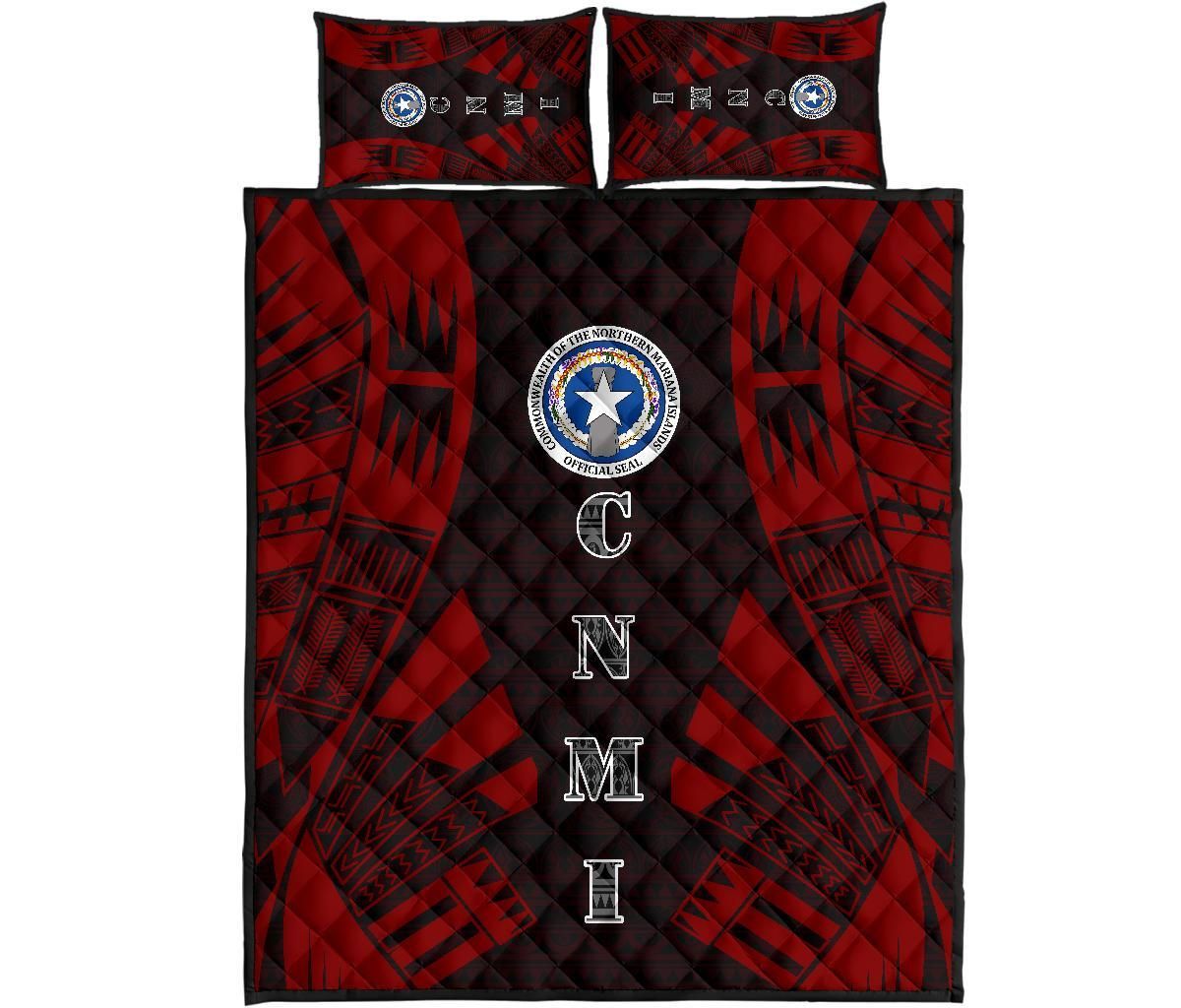 Northern Mariana Islands Quilt Bed Set - Northern Mariana Islands Seal & Polynesian Red Tattoo Style