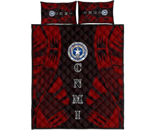 Northern Mariana Islands Quilt Bed Set - Northern Mariana Islands Seal & Polynesian Red Tattoo Style
