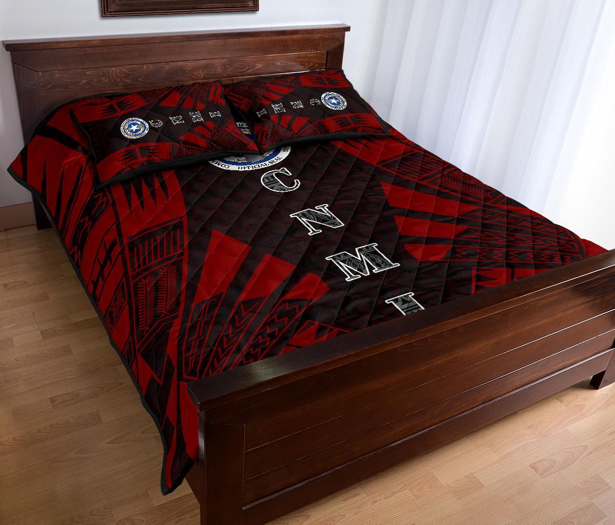 Northern Mariana Islands Quilt Bed Set - Northern Mariana Islands Seal & Polynesian Red Tattoo Style
