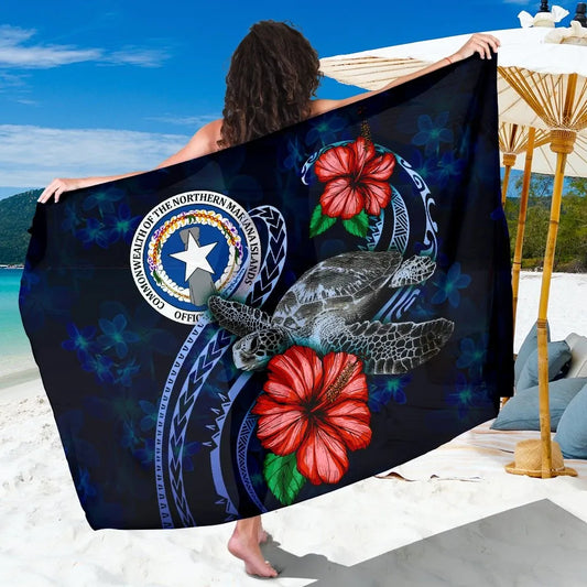 Northern Mariana Islands Polynesian Sarong - Blue Turtle Hibiscus