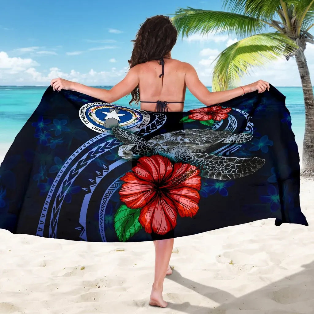 Northern Mariana Islands Polynesian Sarong - Blue Turtle Hibiscus