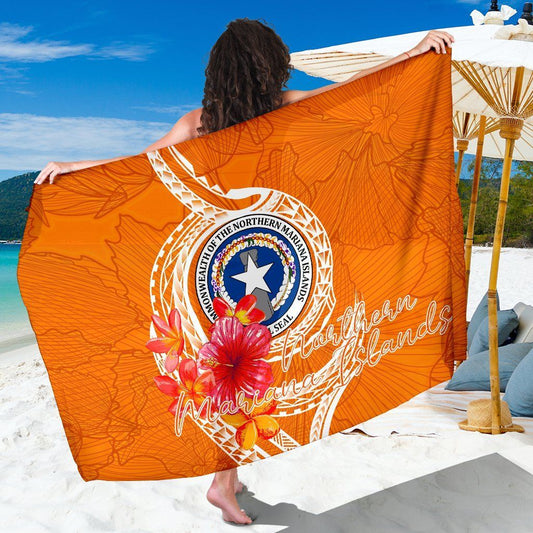 Northern Mariana Islands Polynesian Sarong - Orange Floral With Seal