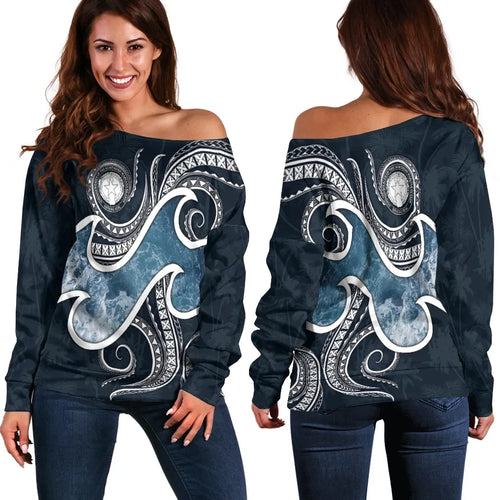Northern Mariana Islands Polynesian Women Off Shoulder Sweater - Ocean Style
