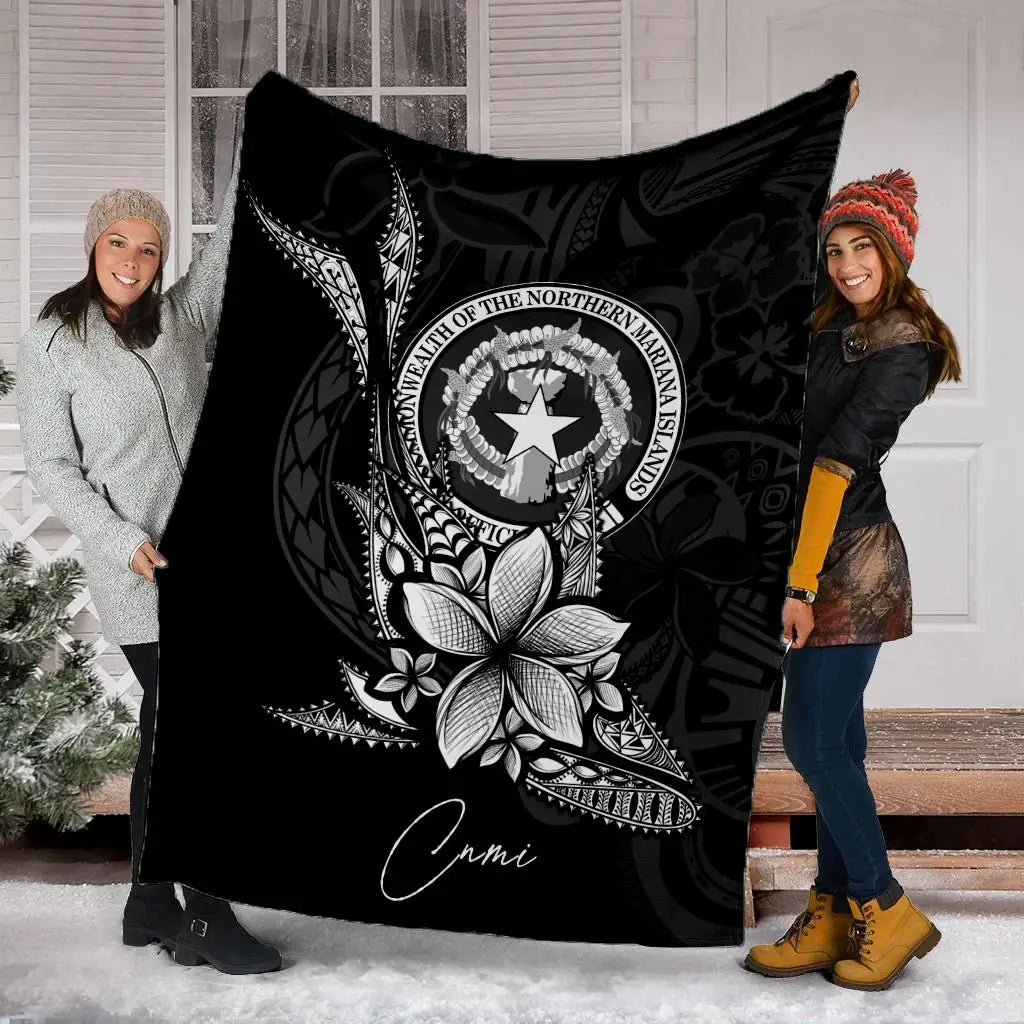 Northern Mariana Islands Premium Blanket - Fish With Plumeria Flowers Style